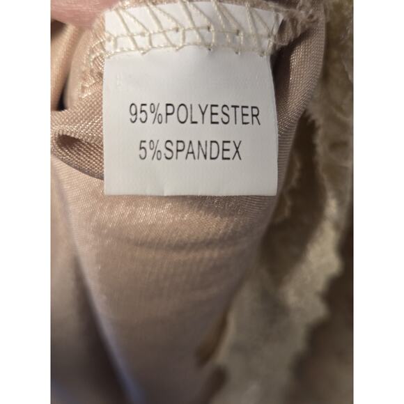 Lace Floral Dress Beige Knee Length Size S Lined Stretch Short Sleeve Romantic - Picture 4 of 11